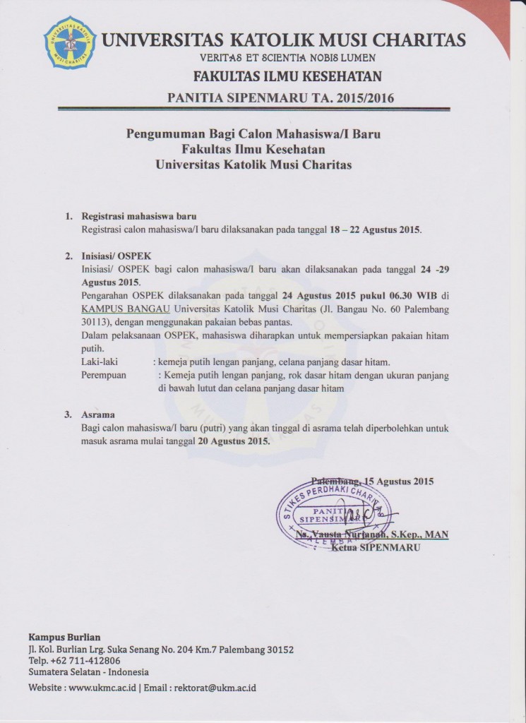 Pengumuman Calon mahasiswa OSPEK